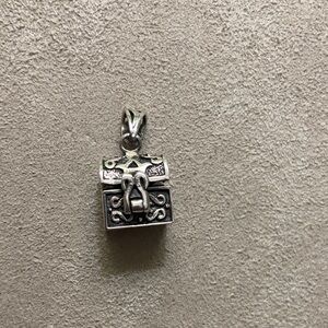 Vintage Sterling Silver Treasure Chest Pendant - Silver